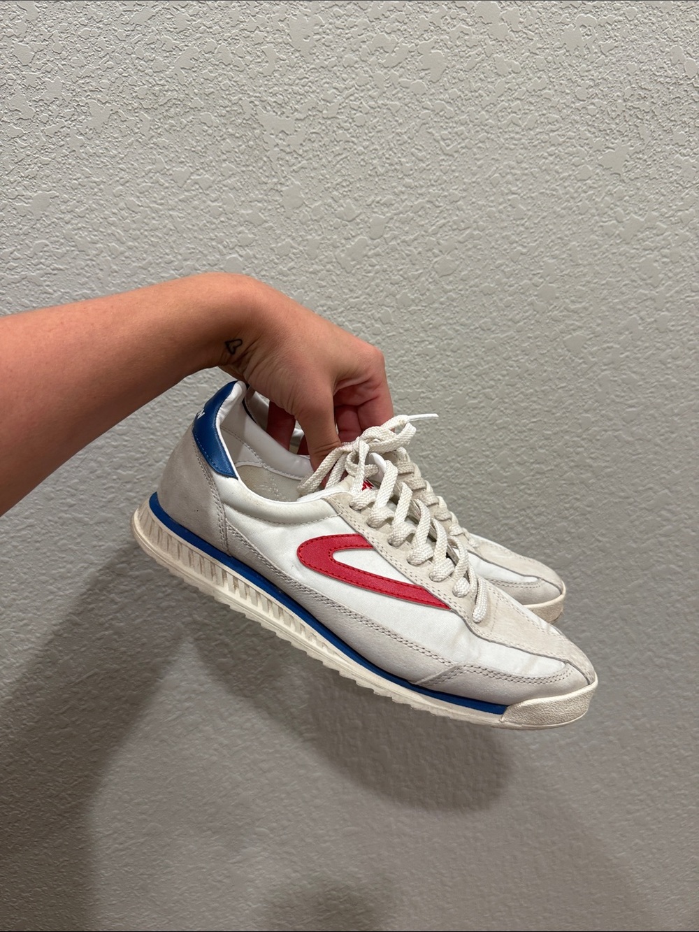 Tretorn White Sneakers with Red Side Accent and Blue Trim